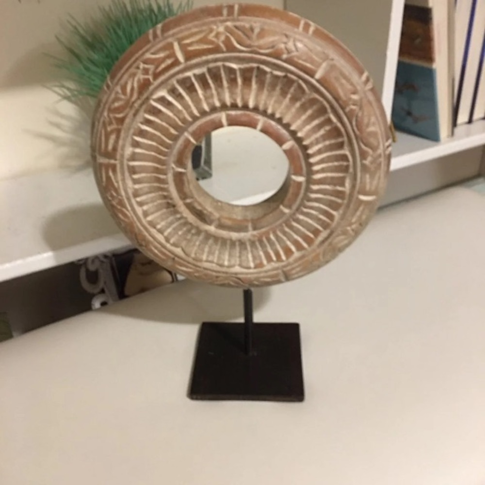 Round Carved Wood Sculpture - Picture 2 of 9